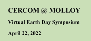 A green background with the words " earth day symposium 2 0 1 9 ", and " ecom @ mol " written in black.